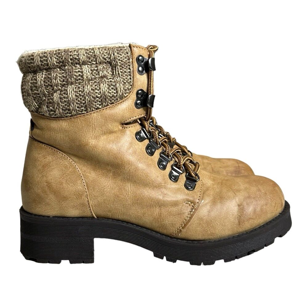 Mia Maylynn Moto Hiking Boot Knit Cuff Lug Sole‎ 8.5 M